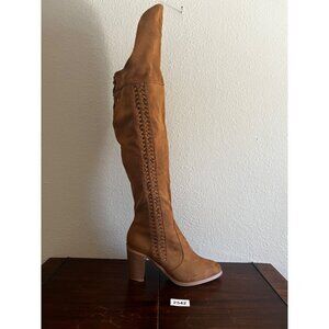 Italina Womens Boots Over The Knee Sz 9 Brown Stacked High Heel Braided Zip